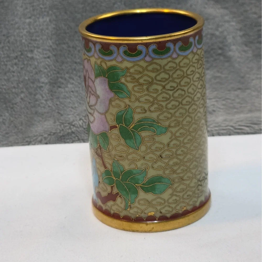 Vintage Cloisonne Enamel And Brass Rose 3